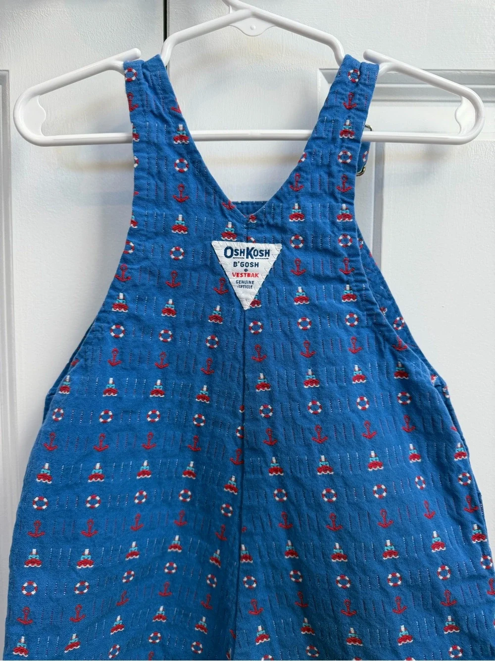 Vintage OshKosh B’Gosh Vestbak Blue Nautical Print Shortall Overalls Size 24 Mo